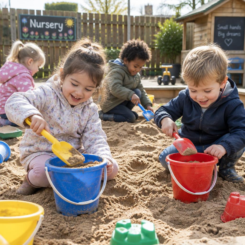 A sandpit ready for outdoor play