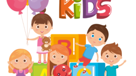 group of little kids playing with blocks vector illustration design