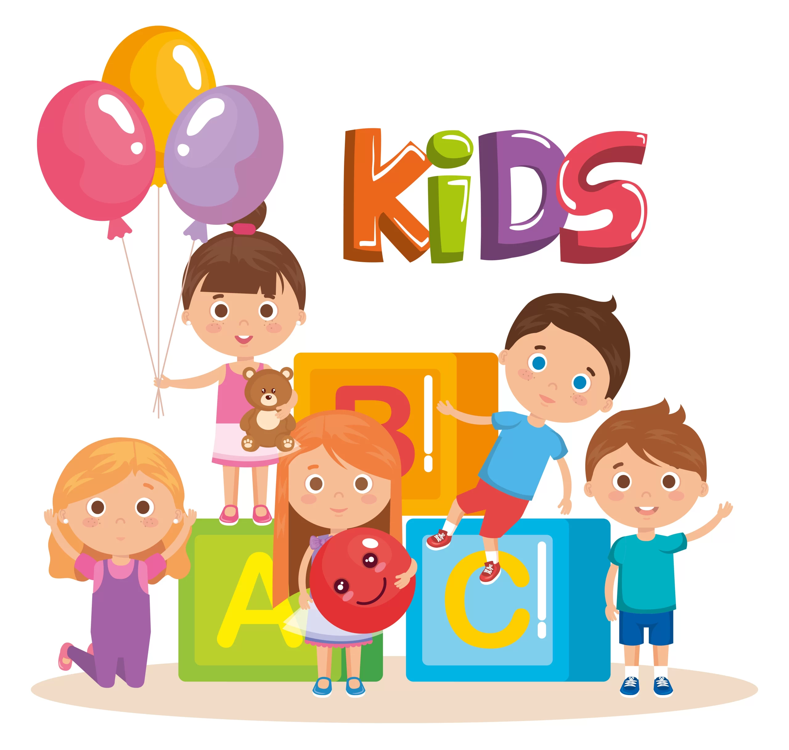 group of little kids playing with blocks vector illustration design